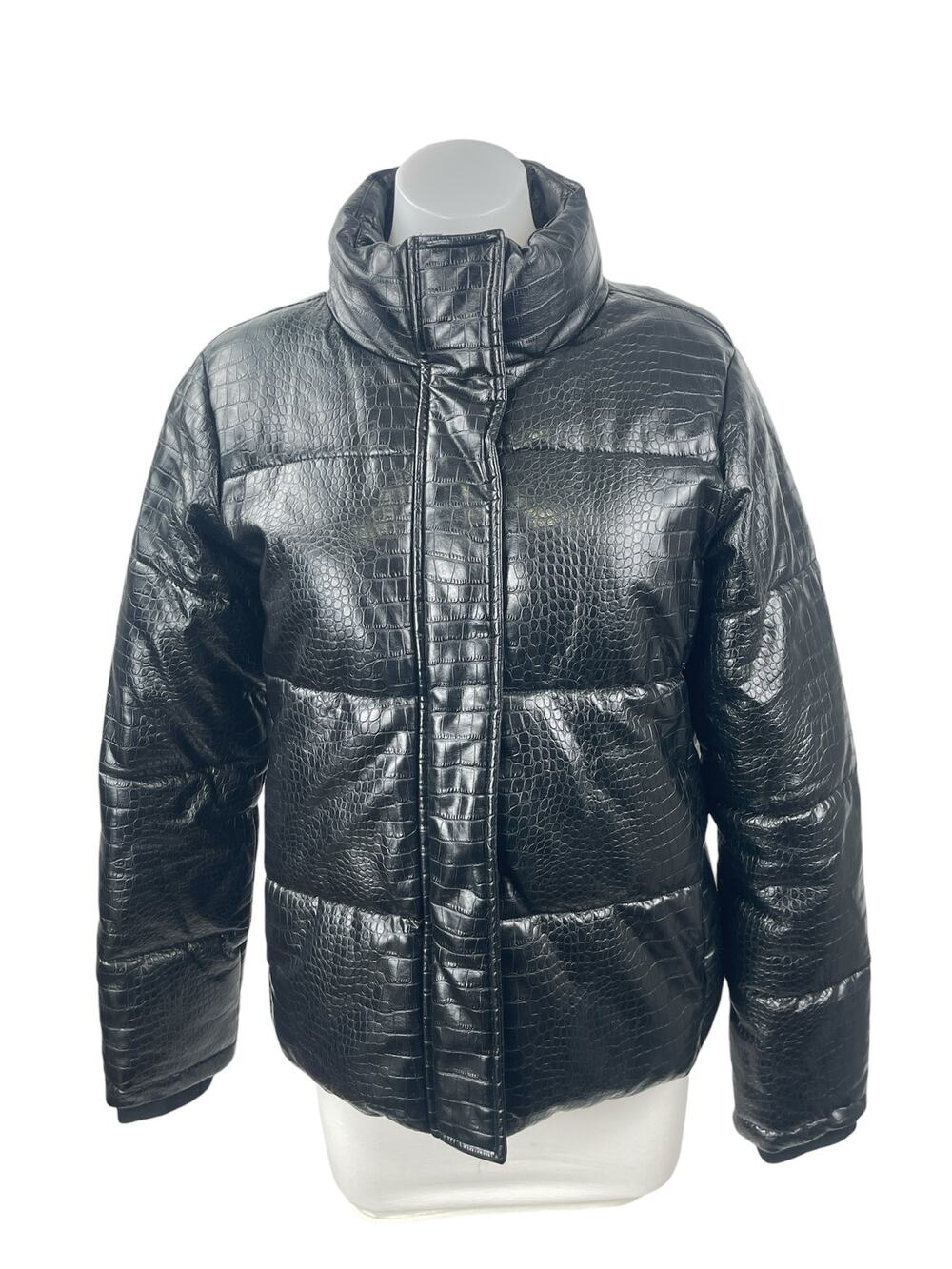 Marc New York Faux Vegan Leather Croc Embossed Quilted Puffer Coat Jacket Sz S